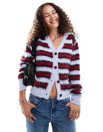 Cardigan a righe rosso e blu spazzolato con scollo a V - Collusion - Modalova