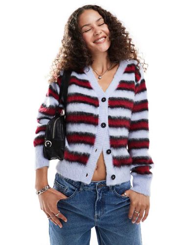 Cardigan a righe rosso e blu spazzolato con scollo a V - Collusion - Modalova