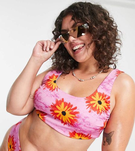 Plus - Crop top bikini a fiori con stampa double-face - Collusion - Modalova