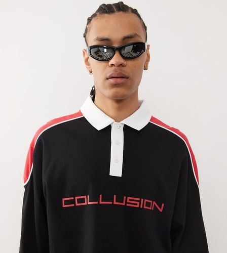 Skater - T-shirt stile rugby nera con stampa rossa - Collusion - Modalova