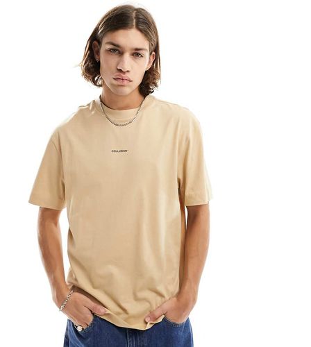 T-Shirt beige con stampa con logo - Collusion - Modalova