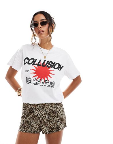 T-shirt oversize bianca con scritta "Vacation" - Collusion - Modalova