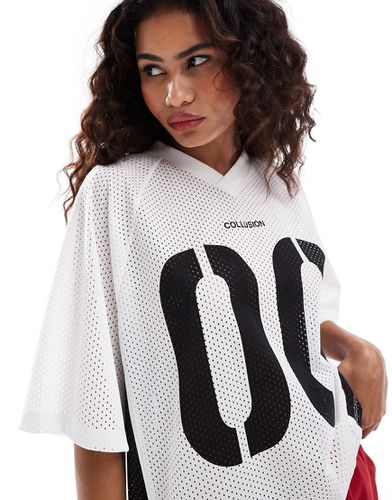 T-shirt oversize stile sportivo color avorio con numeri stampati - Collusion - Modalova