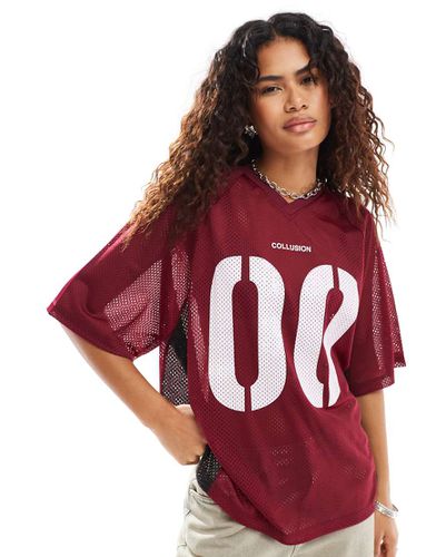 T-shirt oversize stile sportivo bordeaux con numeri stampati - Collusion - Modalova