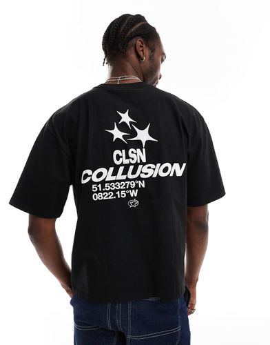 T-Shirt skate nera squadrata con stampa a sbuffo rétro - Collusion - Modalova