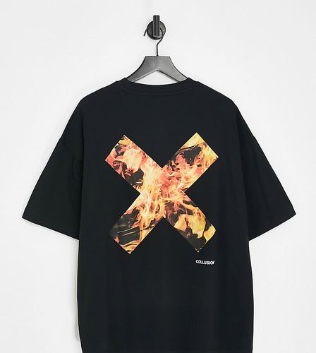 T-shirt unisex nera con logo effetto fiamma - Collusion - Modalova