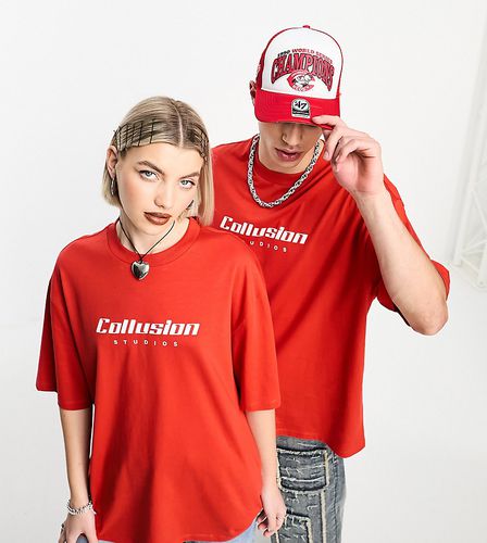 Unisex - T-shirt a maniche corte rossa con logo - Collusion - Modalova