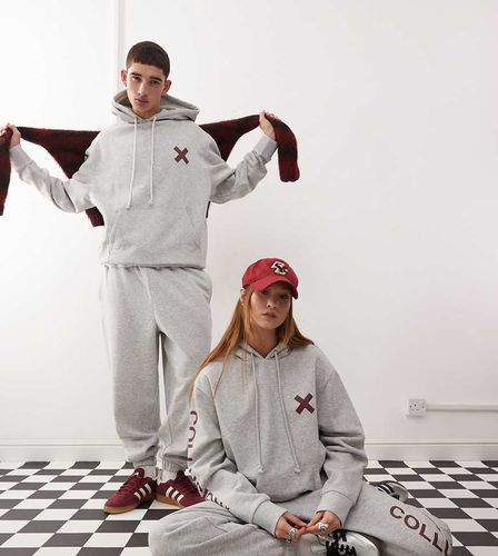 Unisex - Felpa mélange con cappuccio e stampa bordeaux - Collusion - Modalova