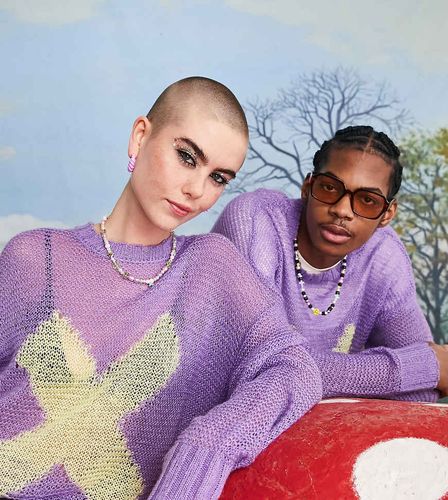 Unisex - Maglione in maglia traforata con stampa jacquard a forma di X - Collusion - Modalova