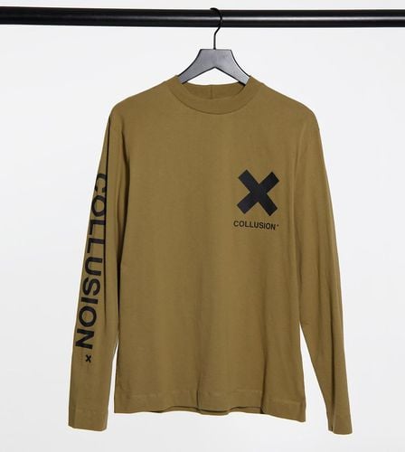 Unisex - Maglietta a maniche lunghe color pietra con logo stampato - Collusion - Modalova