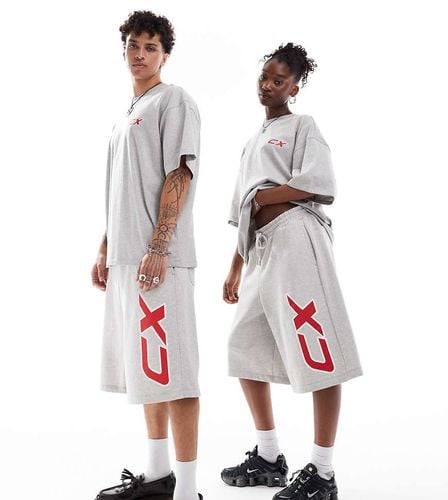 Unisex - Pantaloncini vestibilità skater mélange con stampa rossa in coordinato - Collusion - Modalova