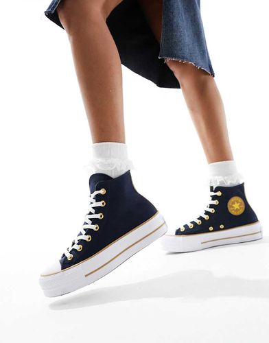 Hi Lift - Sneakers alte blu navy in twill con dettagli oro - Converse - Modalova