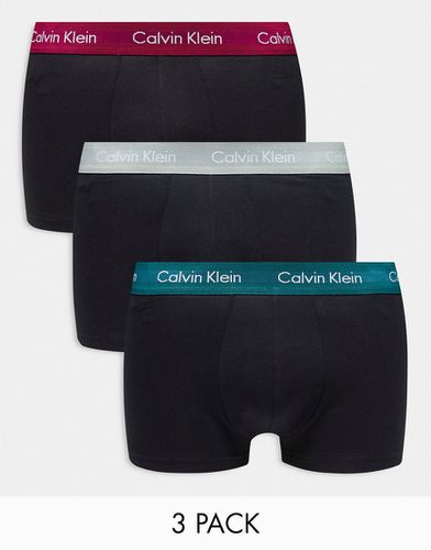 Cotton Stretch - Confezione da 3 boxer aderenti a vita bassa neri con fascia in vita colorata - Calvin Klein - Modalova