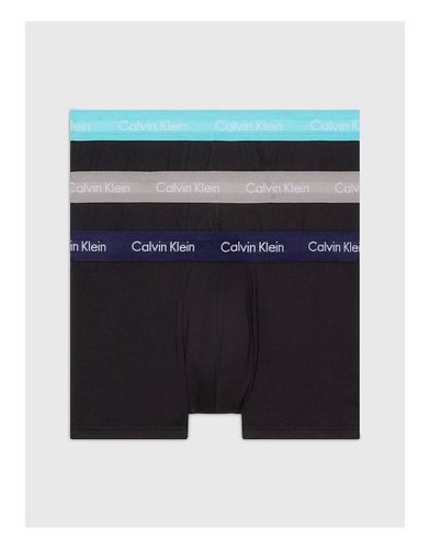 Cotton Stretch - Confezione da 3 boxer aderenti a vita bassa neri con fascia in vita colorata - Calvin Klein - Modalova