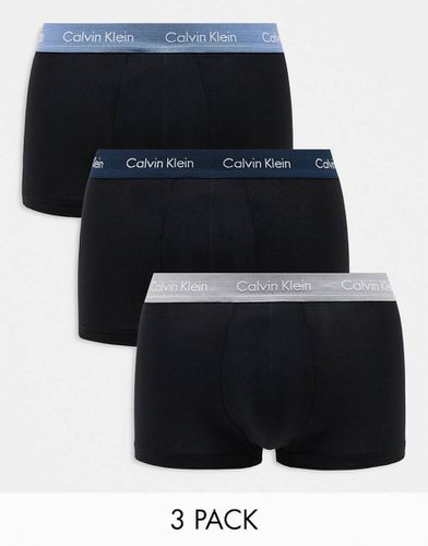 Cotton Stretch - Confezione da 3 boxer aderenti a vita bassa neri con fascia in vita colorata - Calvin Klein - Modalova