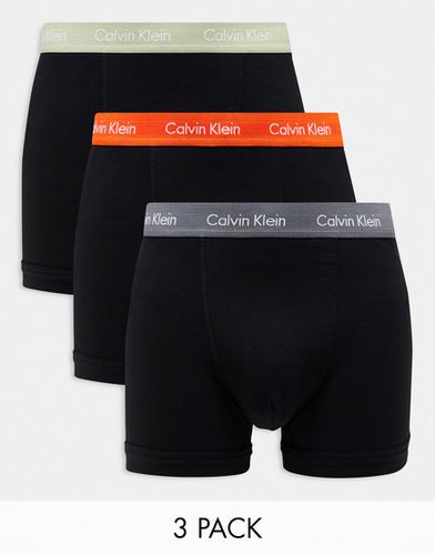 Cotton Stretch - Confezione da 3 paia di boxer aderenti neri con fascia in vita colorata - Calvin Klein - Modalova