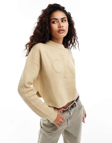 Maglione beige con logo tono su tono - Calvin Klein Jeans - Modalova