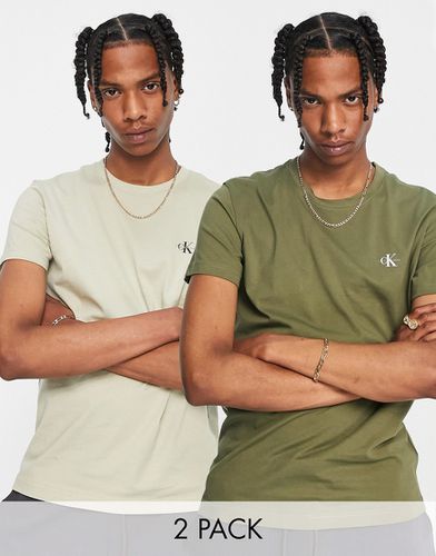 Confezione da 2 T-shirt con monogramma color pietra e color cuoio - Calvin Klein Jeans - Modalova