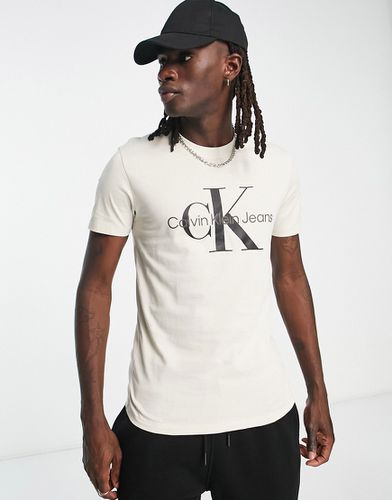 T-shirt bianco sporco con logo grande del monogramma - Calvin Klein Jeans - Modalova