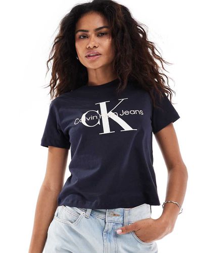 T-shirt mini scuro con monogramma del logo - Calvin Klein Jeans - Modalova