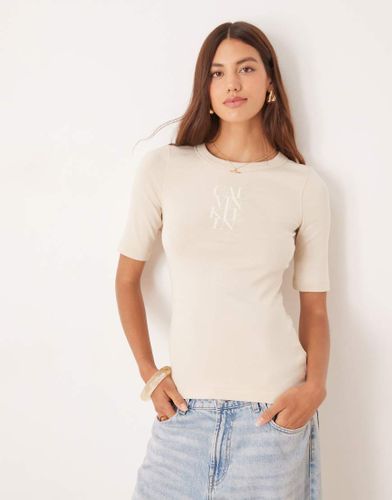Top côtelé avec logo sur l'avant - Beige - Calvin Klein Jeans - Modalova
