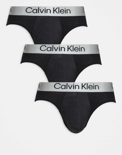 Lot de 3 slips à taille basse grise en microfibre stretch - Calvin Klein - Modalova