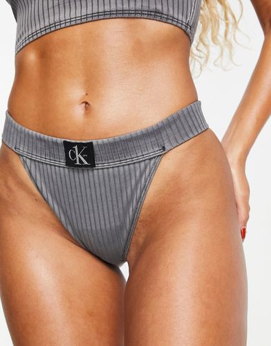 Slip bikini a vita alta a coste grigi - Calvin Klein - Modalova