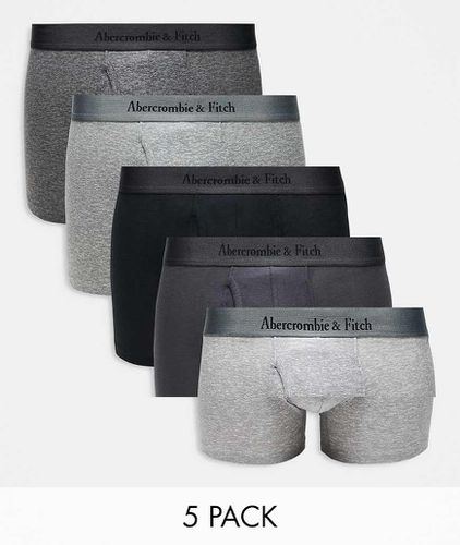 Confezione da 5 paia di boxer aderenti grigi e neri con fascia in vita con logo tono su tono - Abercrombie & Fitch - Modalova