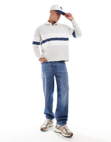 Polo stile rugby mélange con righe color block sul petto - Abercrombie & Fitch - Modalova