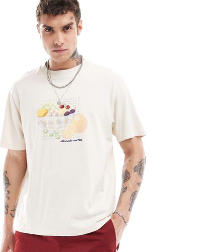 T-shirt oversize beige con stampa di frutta e fiori - Abercrombie & Fitch - Modalova