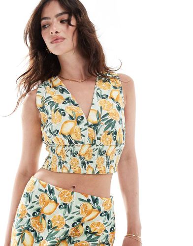 Top con scollo profondo e vita arricciata con stampa di limoni in coordinato - Abercrombie & Fitch - Modalova