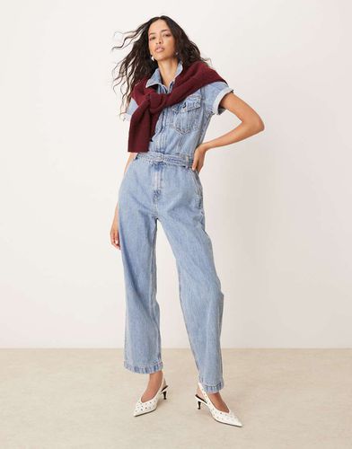 Tuta jumpsuit in denim lavaggio con cintura - Abercrombie & Fitch - Modalova