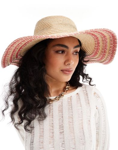 Cappello estivo a falda larga di colore naturale con impunture rosa - Accessorize - Modalova