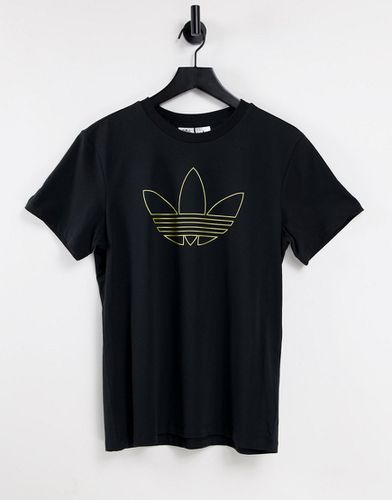 T-shirt nera con trifoglio grande delineato - adidas Originals - Modalova