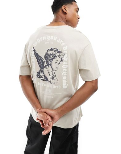 T-shirt oversize beige con stampa di angelo sul retro - ADPT - Modalova