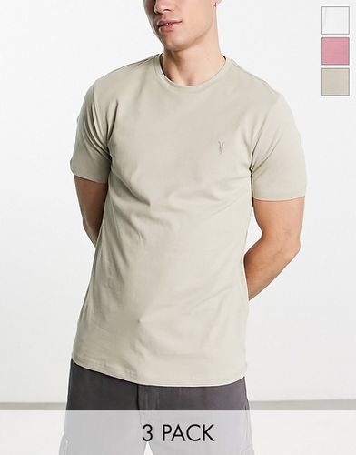 Brace - Confezione da 3 T-shirt in cotone pettinato verde salvia/bianca/rosa - AllSaints - Modalova