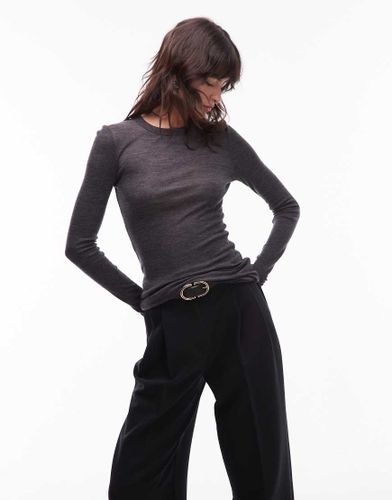 Top semi-transparent à manches longues en laine mérinos - foncé - Arket - Modalova