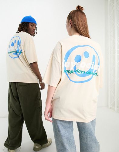 ASOS Daysocial - T-shirt oversize tonalità neutra con logo e faccina sorridente - ASOS DESIGN - Modalova
