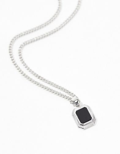 Collana argentata con pendente squadrato con pietra nera - ASOS DESIGN - Modalova