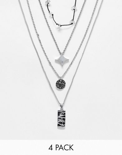 Confezione da 4 collane argentate con charm di ispirazione vintage - ASOS DESIGN - Modalova