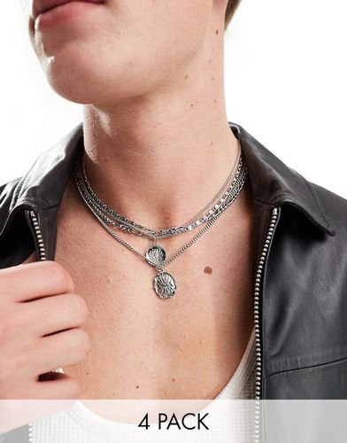 Confezione da 4 collane argentate con pendenti - ASOS DESIGN - Modalova