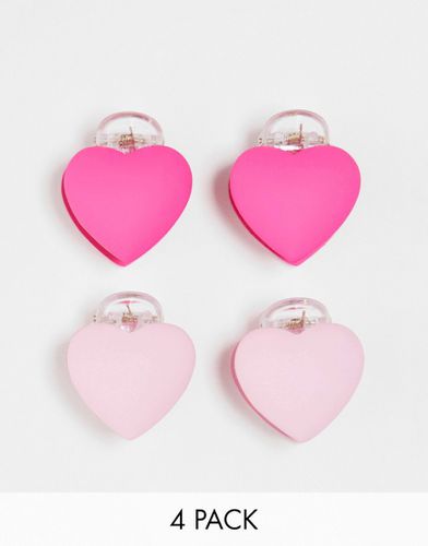 Confezione da 4 fermagli piccoli per capelli rosa a cuore - ASOS DESIGN - Modalova