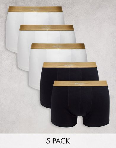 Confezione da 5 boxer aderenti in jersey neri e bianchi con fascia in vita oro con scritta "Dark Future" - ASOS DESIGN - Modalova