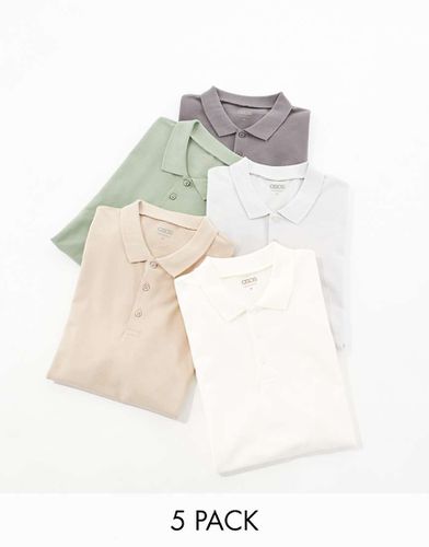 Confezione da 5 polo in piqué in diversi colori - ASOS DESIGN - Modalova