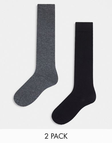 Confezione da 2 paia di calzini al ginocchio neri e grigi - ASOS DESIGN - Modalova