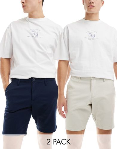 Confezione da 2 pantaloncini chino elasticizzati slim blu navy e color pietra - ASOS DESIGN - Modalova