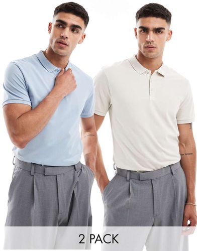 Confezione da 2 polo in piqué color pietra e azzurro - ASOS DESIGN - Modalova