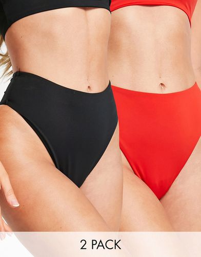 Confezione da 2 slip bikini sgambati a vita alta rossi e neri - ASOS DESIGN - Modalova