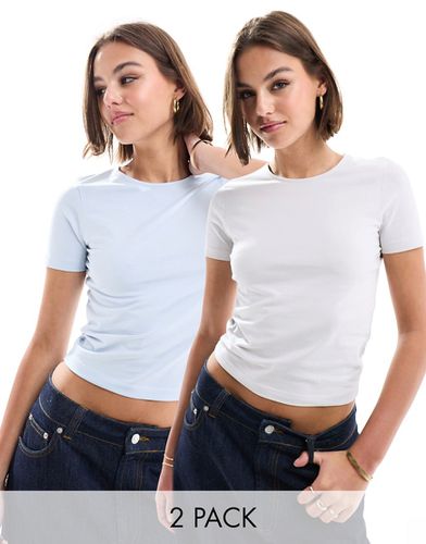 Confezione da 2 T-shirt corte aderenti grigie e blu - ASOS DESIGN - Modalova