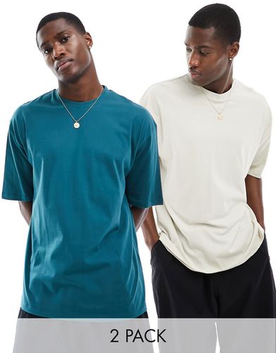 Confezione da 2 t-shirt oversize color talpa e verde - ASOS DESIGN - Modalova